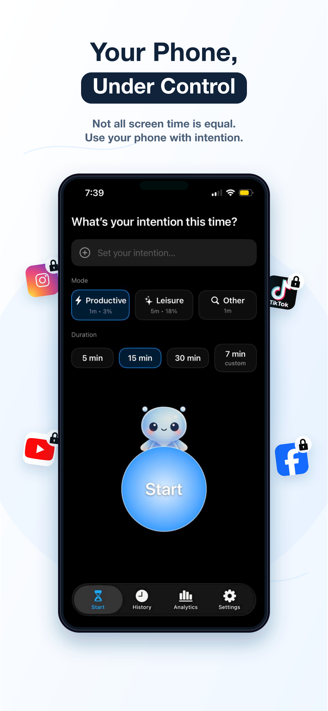 Timo App Store screenshot showing the start with intention flow